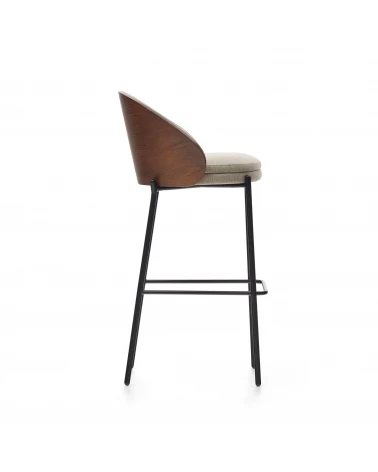 Eamy light brown stool in an ash wood veneer with a wenge finish and black metal, 77 cm