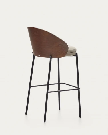 Eamy light brown stool in an ash wood veneer with a wenge finish and black metal, 77 cm