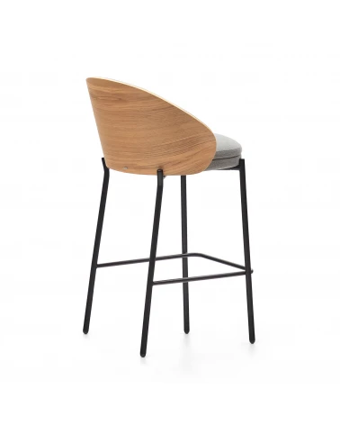 Eamy light grey stool in an ash wood veneer with a natural finish and black metal, 65 cm