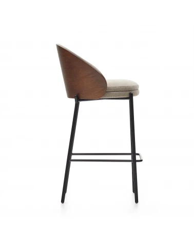 Eamy light brown stool in an ash wood veneer with a wenge finish and black metal, 65 cm