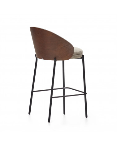 Eamy light brown stool in an ash wood veneer with a wenge finish and black metal, 65 cm