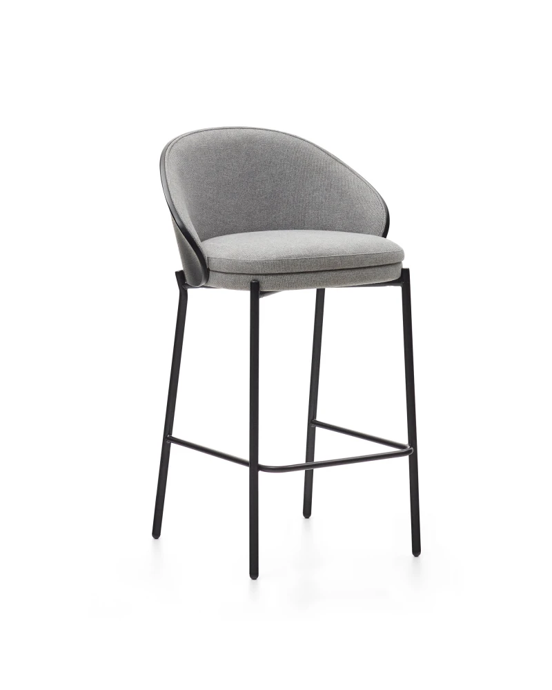 Eamy light grey stool in an ash wood veneer with a black finish and black metal, 65 cm