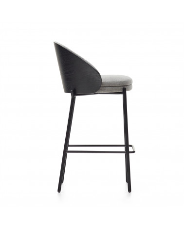 Eamy light grey stool in an ash wood veneer with a black finish and black metal, 65 cm