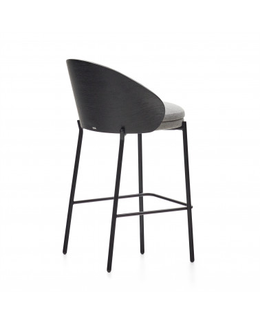 Eamy light grey stool in an ash wood veneer with a black finish and black metal, 65 cm