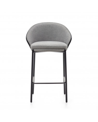 Eamy light grey stool in an ash wood veneer with a black finish and black metal, 65 cm