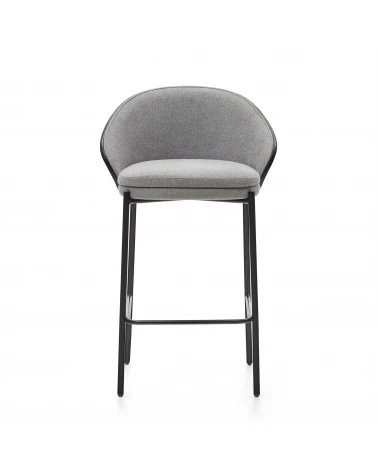 Eamy light grey stool in an ash wood veneer with a black finish and black metal, 65 cm