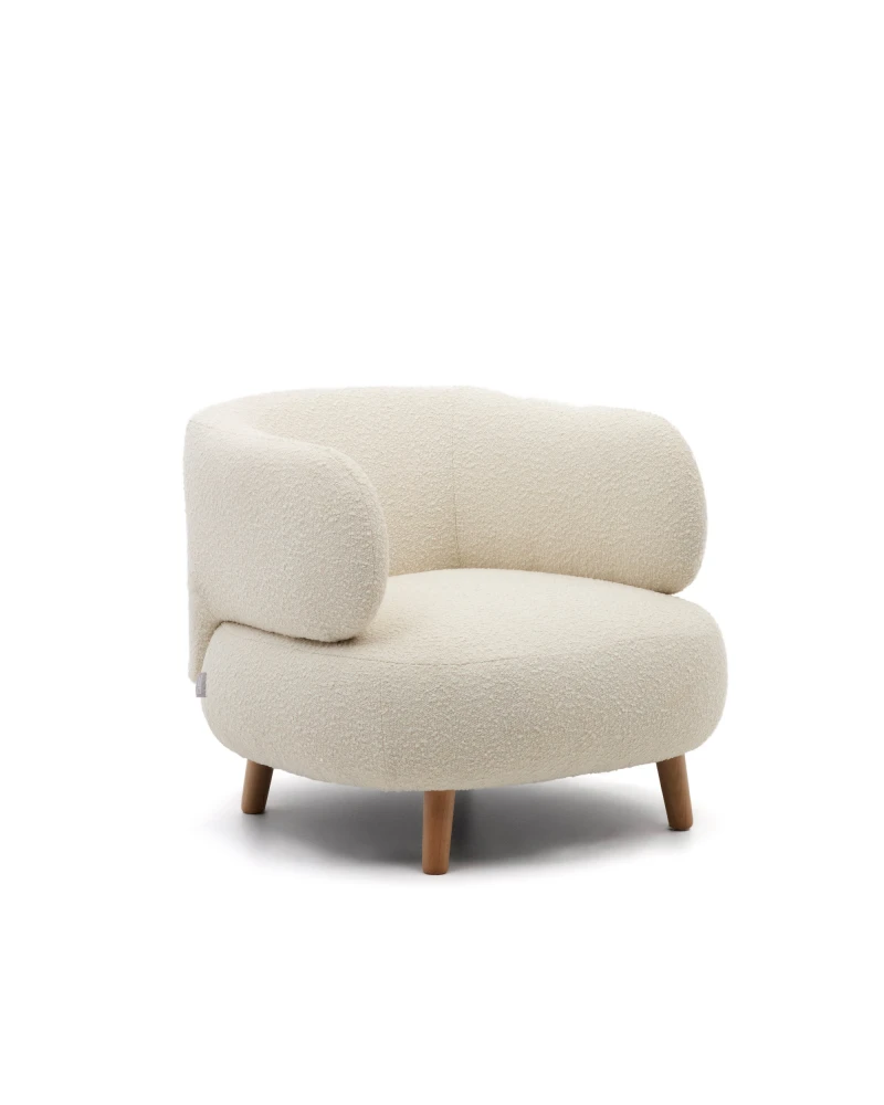 Luisa armchair in white fleece with solid beech wood legs