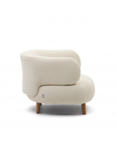 Luisa armchair in white fleece with solid beech wood legs