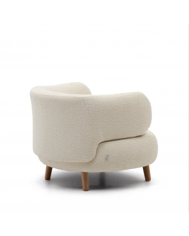 Luisa armchair in white fleece with solid beech wood legs