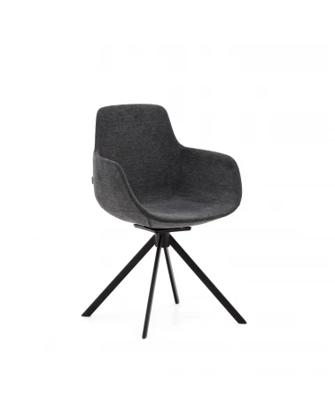 Tissiana self-centring swivel chair in dark grey chenille and matte black aluminium