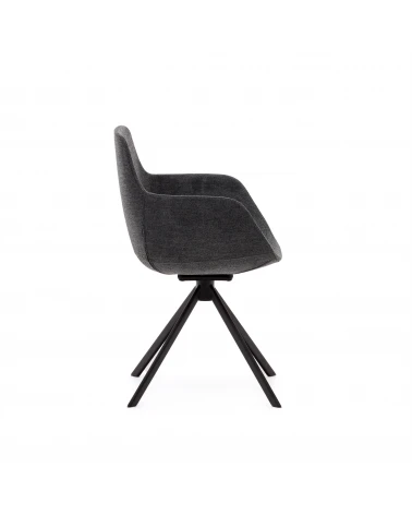 Tissiana self-centring swivel chair in dark grey chenille and matte black aluminium