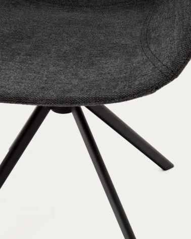 Tissiana self-centring swivel chair in dark grey chenille and matte black aluminium