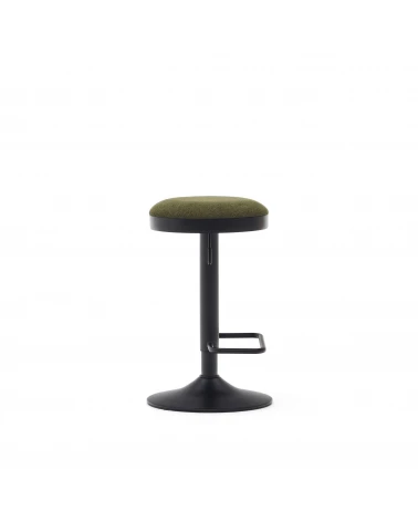 Zaib stool in dark green chenille and matt black steel height 58-80 cm