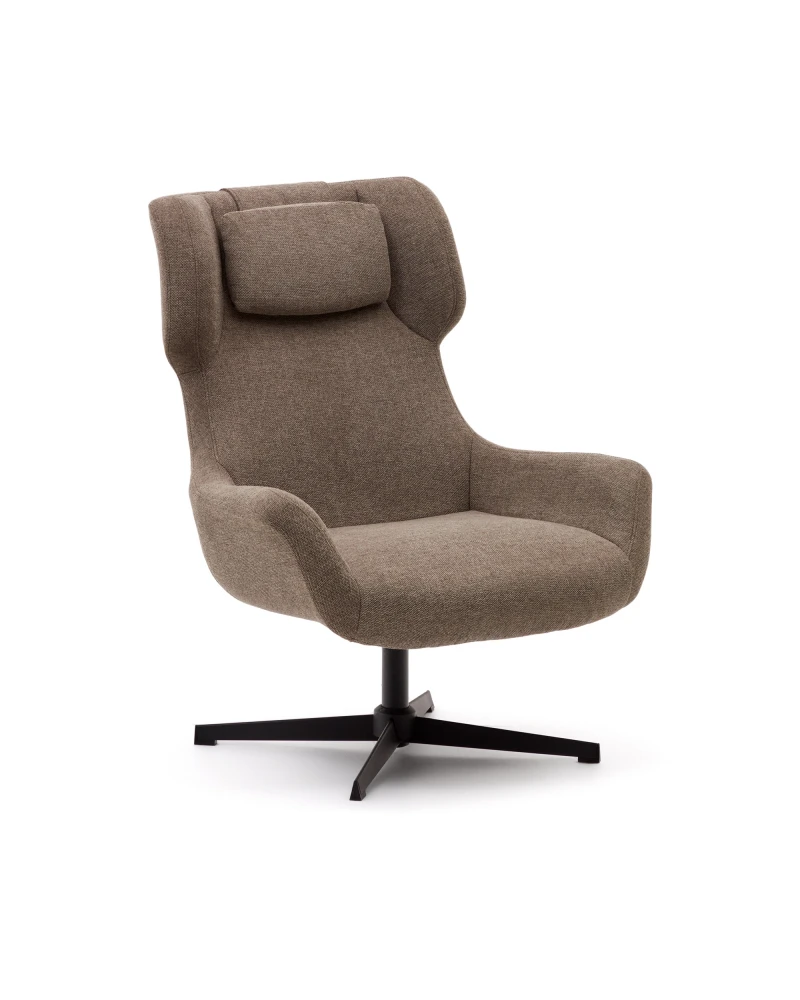 Zalina swivel armchair in light brown chenille and steel with black finish