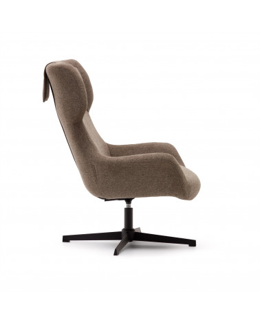 Zalina swivel armchair in light brown chenille and steel with black finish