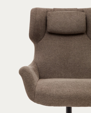 Zalina swivel armchair in light brown chenille and steel with black finish