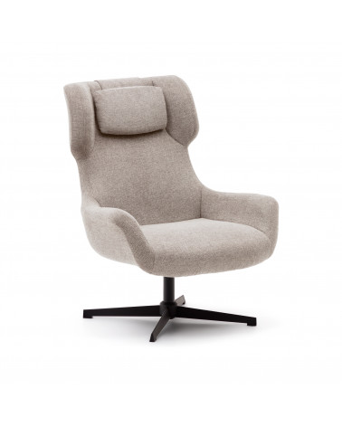 Zalina swivel armchair in beige chenille and steel with black finish