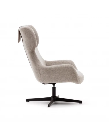 Zalina swivel armchair in beige chenille and steel with black finish