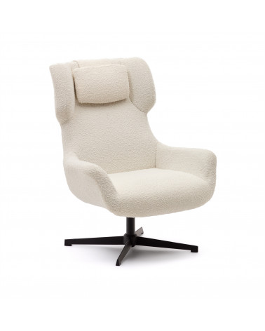 Zalina swivel armchair in white shearling and steel with black finish