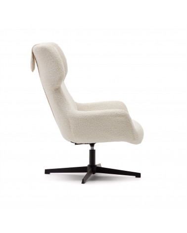 Zalina swivel armchair in white shearling and steel with black finish