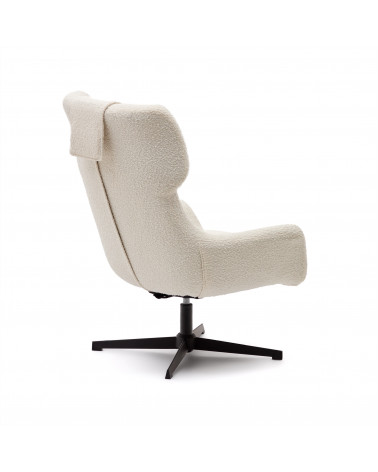 Zalina swivel armchair in white shearling and steel with black finish