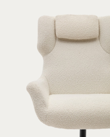 Zalina swivel armchair in white shearling and steel with black finish