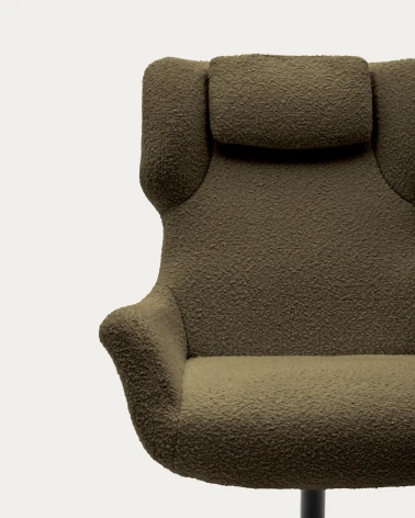 Zalina swivel armchair in dark green shearling and steel with black finish