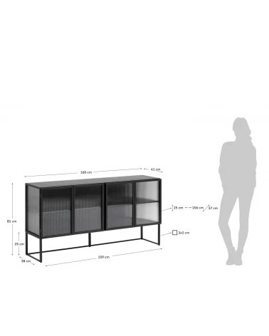 Trixie steel sideboard with 4 doors in a black painted finish, 160 x 81 cm