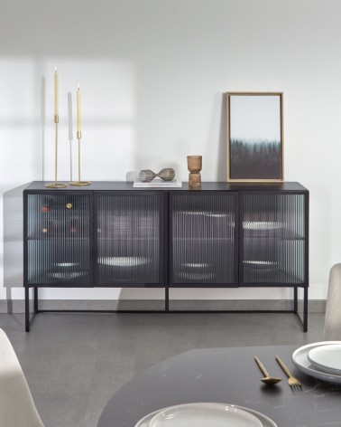 Trixie steel sideboard with 4 doors in a black painted finish, 160 x 81 cm