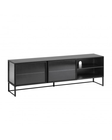 Trixie steel TV stand with 2 doors in a black painted finish, 180 x 50 cm