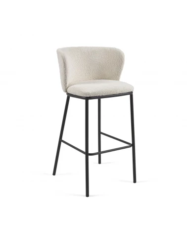 Ciselia stool with white fleece and black metal, height 75 cm