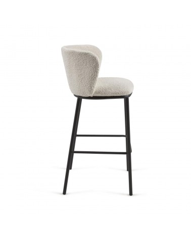 Ciselia stool with white fleece and black metal, height 75 cm