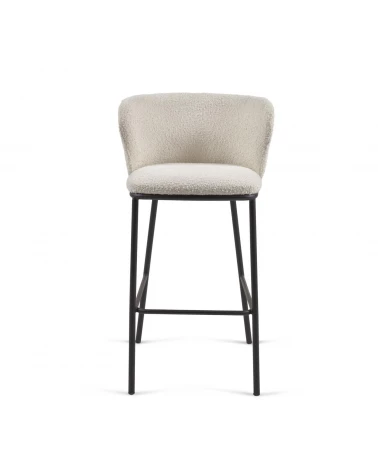 Ciselia stool with white fleece and black metal, height 75 cm