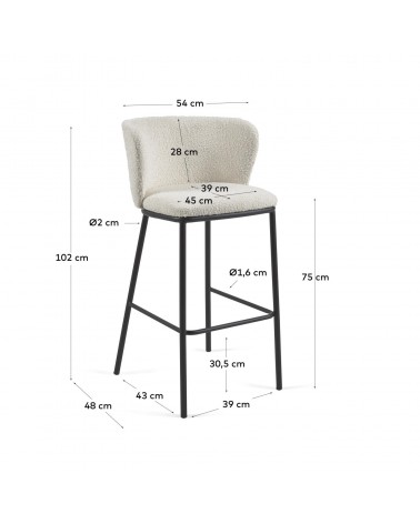 Ciselia stool with white fleece and black metal, height 75 cm