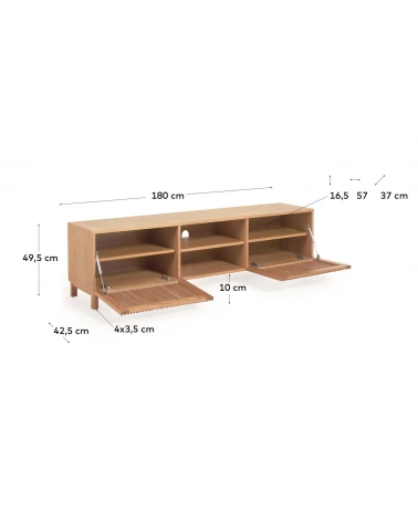 Beyla solid oak and oak veneer 2 door TV stand, 180 x 49.5 cm FSC 100%