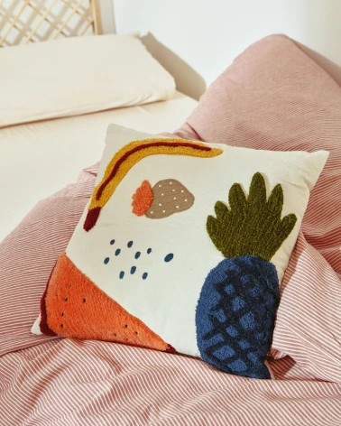 Amarantha 100% cotton cushion cover with multicolour fruit prints, 45 x 45 cm