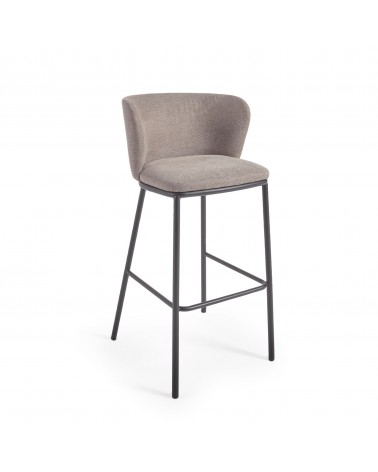 Ciselia stool in light brown chenille and black steel, 75 cm