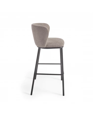 Ciselia stool in light brown chenille and black steel, 75 cm