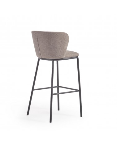 Ciselia stool in light brown chenille and black steel, 75 cm