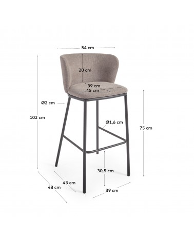 Ciselia stool in light brown chenille and black steel, 75 cm