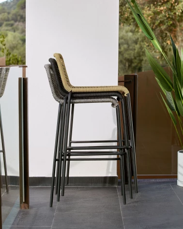 Lambton stool in black rope and black finish steel 74 cm