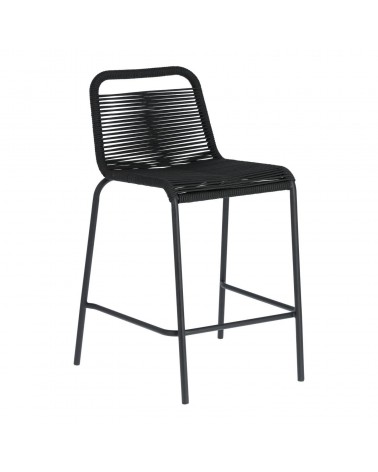 Lambton stool in black rope and black finish steel 62 cm