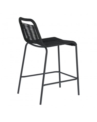 Lambton stool in black rope and black finish steel 62 cm