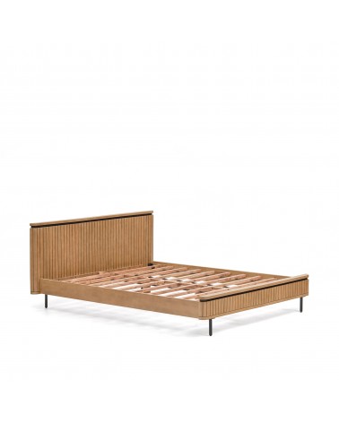 Licia bed made from solid mango wood and black painted metal, for a 160 x 200 cm mattress