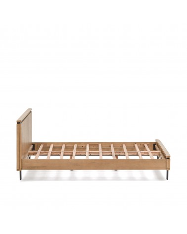 Licia bed made from solid mango wood and black painted metal, for a 160 x 200 cm mattress