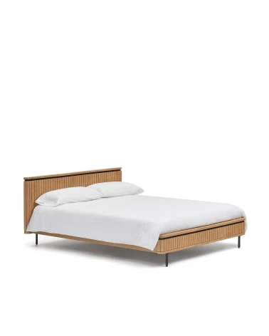 Licia bed made from solid mango wood and black painted metal, for a 160 x 200 cm mattress