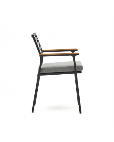 Bona stackable aluminium garden chair with a black finish and solid teak wood armrests