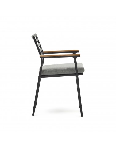 Bona stackable aluminium garden chair with a black finish and solid teak wood armrests