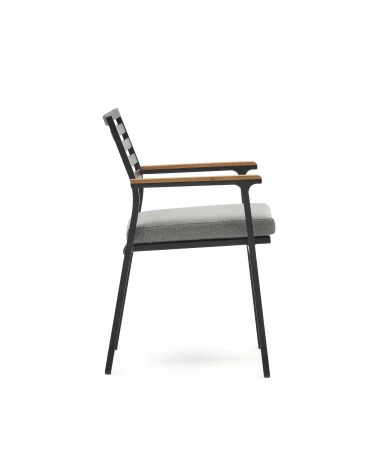 Bona stackable aluminium garden chair with a black finish and solid teak wood armrests