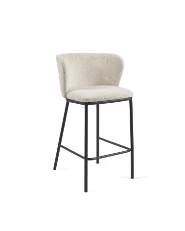 Ciselia stool with white fleece and black metal, height 65 cm